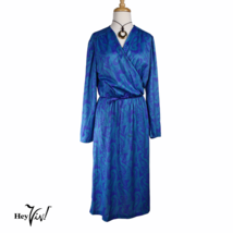 Vintage Aqua Blue Paisley Blair Dress Shapely Cross Over Front Size 14 -... - $32.00