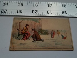 Home Treasure Trading Card Greeting Preparing To Skate Winter Pond Scene Antique - £7.58 GBP