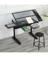 Hand Crank Adjustable Drawing/Drafting Table Desk, Stool, Drawers Black - $273.99