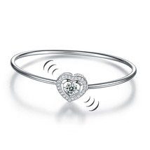 Dancing Stone Created Halo Heart Bangle Bridal Bracelet 14k White Gold Finish - £121.42 GBP