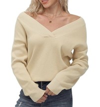 Women&#39;s Long Sleeve Sweater Casual V Neck Knit Pullover Off-Shoulder Rel... - $19.99