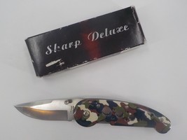 Sharp Deluxe Camoflauge Lock Blade Knife 2.75&quot; Stainless Steel Blade Euc In Box - £13.54 GBP