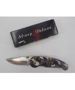 SHARP DELUXE CAMOFLAUGE LOCK BLADE KNIFE 2.75&quot; STAINLESS STEEL BLADE EUC... - £13.54 GBP