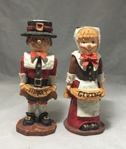 Candle Holders Thanksgiving Pilgrim Couple 5 ½” H for 7/8” size candles - £7.12 GBP