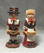 Candle Holders Thanksgiving Pilgrim Couple 5 ½” H for 7/8” size candles - £7.12 GBP