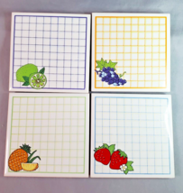 Vintage Ceramic Tile Trivets Coaster 4 3/8 &quot; Set of 4 Fruit Graph Design Taiwan - £14.83 GBP