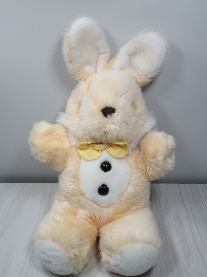 Primary image for JC Penney plush yellow white vintage bunny rabbit black buttons bowtie
