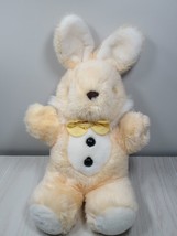 JC Penney plush yellow white vintage bunny rabbit black buttons bowtie - $39.59
