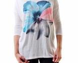 SUNDRY Womens Top Flowers Print Sleeve Round Neck Casual White Size S - £28.69 GBP