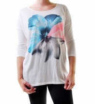 SUNDRY Womens Top Flowers Print Sleeve Round Neck Casual White Size S - £28.45 GBP
