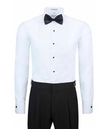 Berlioni Italy Men&#39;s Tuxedo Dress Shirt Wingtip Collar with Bow-Tie - £20.94 GBP