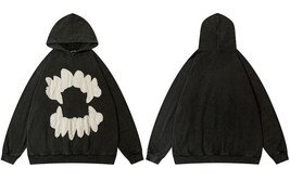 Vintage Mens Hoodie Sweatshirt Y2K Grunge Hip Hop  Embroidery Teeth  Hooded Stre - £155.41 GBP