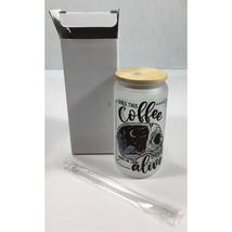 Glass Tumbler With Bamboo Lid &amp; Straw Does This Coffee Make Me Look Alive 16 oz - $19.95