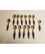 13 Vintage Demitasse Tea Spoons Brass Teak Inlaid Wood Thailand - 4.75 i... - £14.82 GBP