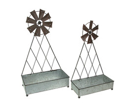Set of 2 Galvanized Metal Windmill Baskets Rustic Farmhouse Organizer Decor - £34.49 GBP