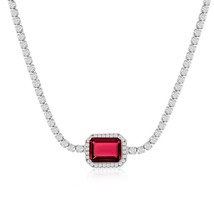 Sterling Silver Asscher-Cut Ruby &amp; CZ Tennis Choker - £97.73 GBP