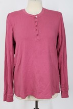 LL Bean L Pink Cozy Henley Long Sleeve Cotton Pajama PJ Top - £20.16 GBP