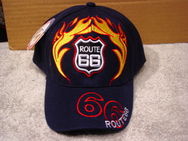 Route 66 With Flames Baseball Cap Hat ( Dark Blue ) - £9.08 GBP