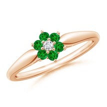 ANGARA Lab-Grown Ct 0.31 Six Petal Emerald and Diamond Flower Ring in 14K Gold - £596.65 GBP