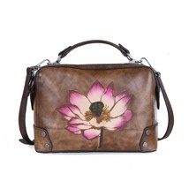 Retro Women Handbag Genuine Leather Floral Vintage Cowhide Lady Shoulder... - £97.80 GBP