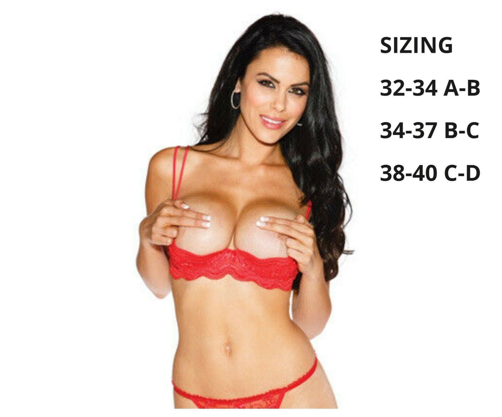 LACE SCALLOPED EMBROIDERY UNDERWIRE SHELF BRA RED Sizes 32-44
