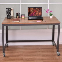 Metal Frame  Wood Computer Desk with Wheels - £115.87 GBP