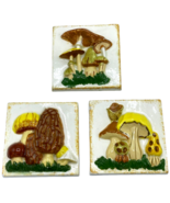 Vtg MCM Ceramic Mushroom 5&quot; Square Wall Hangings 1970s Decor Set of 3 - £38.32 GBP