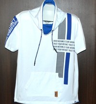 Xios Mens White Blue Logo Striped T-Shirt Cotton Size 2XL - £23.89 GBP