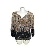 Calessa Peasant Boho Style Black Print Top Blouse M - £10.56 GBP