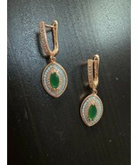 585 14K RG Stamped Green Oval Blue Istanbul Dangle Stud Earrings - $56.83 CAD