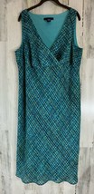 Venezia Midi Shift Dress Size 18/20 Turquoise Plaid Sleeveless Vneck Lined - £15.54 GBP