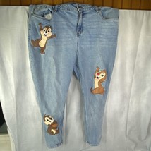 Disney Chip &#39;N Dale Chipmunks &amp; Acorns Denim Light Wash Blue Mom Jeans, Size 20 - £24.09 GBP
