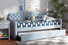 Savita Light Blue Velvet Fabric Button Tufted Twin Size Daybed w/Trundle - $13,746.26 MXN