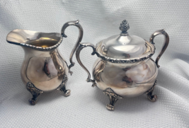 Vtg Wilcox International Silver USA Du Barry Floral Creamer &amp; Sugar Bowl 7603-4 - £23.68 GBP