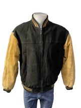 U.S.A. Leather Black and Brown Suede Lined Bomber Jacket Size Men&#39;s M - £21.85 GBP