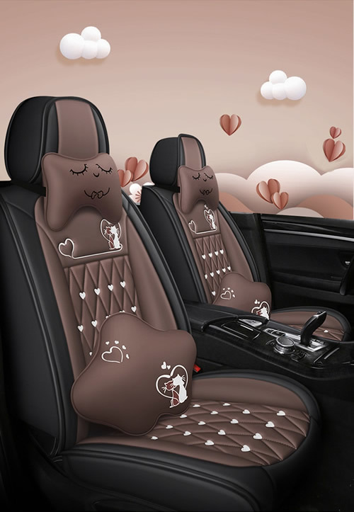Full Leather Cartoon Car Seat Covers Set Universal Car Interior 4 Colors... - $169.99