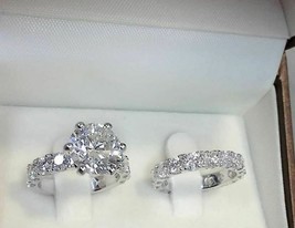 14K White Gold Plated Silver 2Ct Simulated Diamond Bridal Set Ring Jewelry Gift - £140.13 GBP