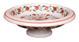 12&quot; White Marble Fruit Bowl Marquetry Carnelian Malachite Inlay Kitchen ... - £661.12 GBP