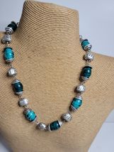 Beaded Necklace Adjustable Length Matching Pierced Earrings Turquoise Color image 3