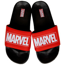 Marvel Comics Title Logo Men&#39;s Slide Sandals Red - $28.98