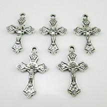 100pcs of Antique Silver Catholic Jerusalem Rosary Crucifix Cross Pendant - £16.77 GBP