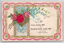 Pink Roses And Dove 1906 Finnish Christmas Greetings Fintchburg Postcard L21 - £4.75 GBP