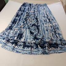 Time and Tru Women&#39;s Blue &amp; White Elastic Waist Midi Crinkle Skirt XL (1... - $12.66