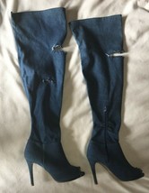 BY THE WAY Distress Signal Denim Thigh-High Boots SZ 8 NEW - £38.43 GBP