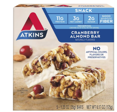AtkinsSnack Bars Cranberry Almond1.23oz x 5 pack - $32.99