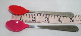 Vintage Gerber Baby Spoons Pink and Red Rubber tipped Stainless Steel - £6.29 GBP