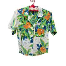 Vintage Hibiscus Print Women&#39;s Button Down Hawaiian Shirt By Carriage Court - $21.78