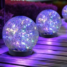 2 Pc Solar Lighted Crackle Glass Globe Ball Deck Patio Tabletop Decor Mu... - $10.39