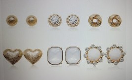 6 Assorted Pair Stud Earrings Set Crystal Pearl Ball Hoops Gemstone Stud Jewelry - £15.14 GBP