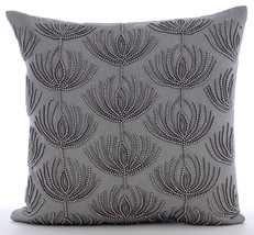 Beaded Lotus Pattern 16x16 Cotton Linen Gray Throw Pillows Cover, Pearl Harvest - £24.80 GBP+